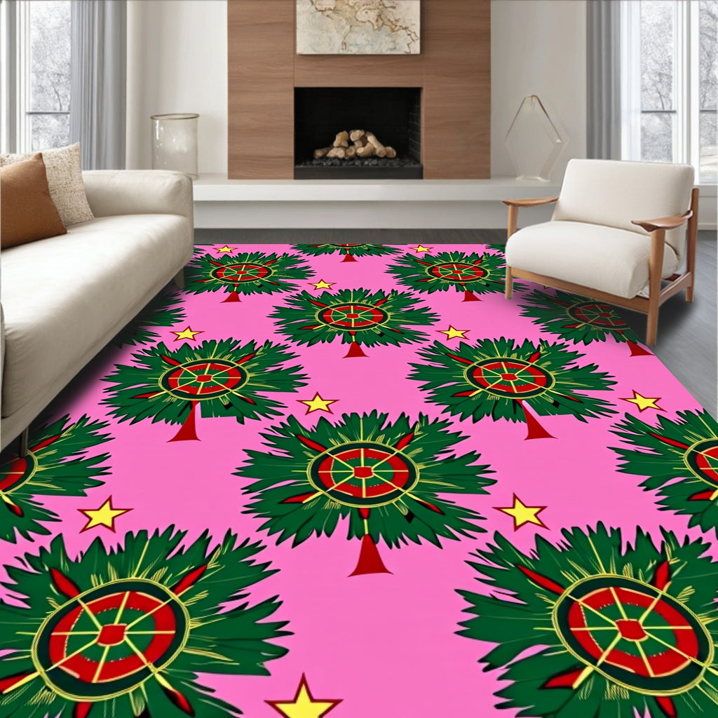 Pink Green Red Star Medallion Rug