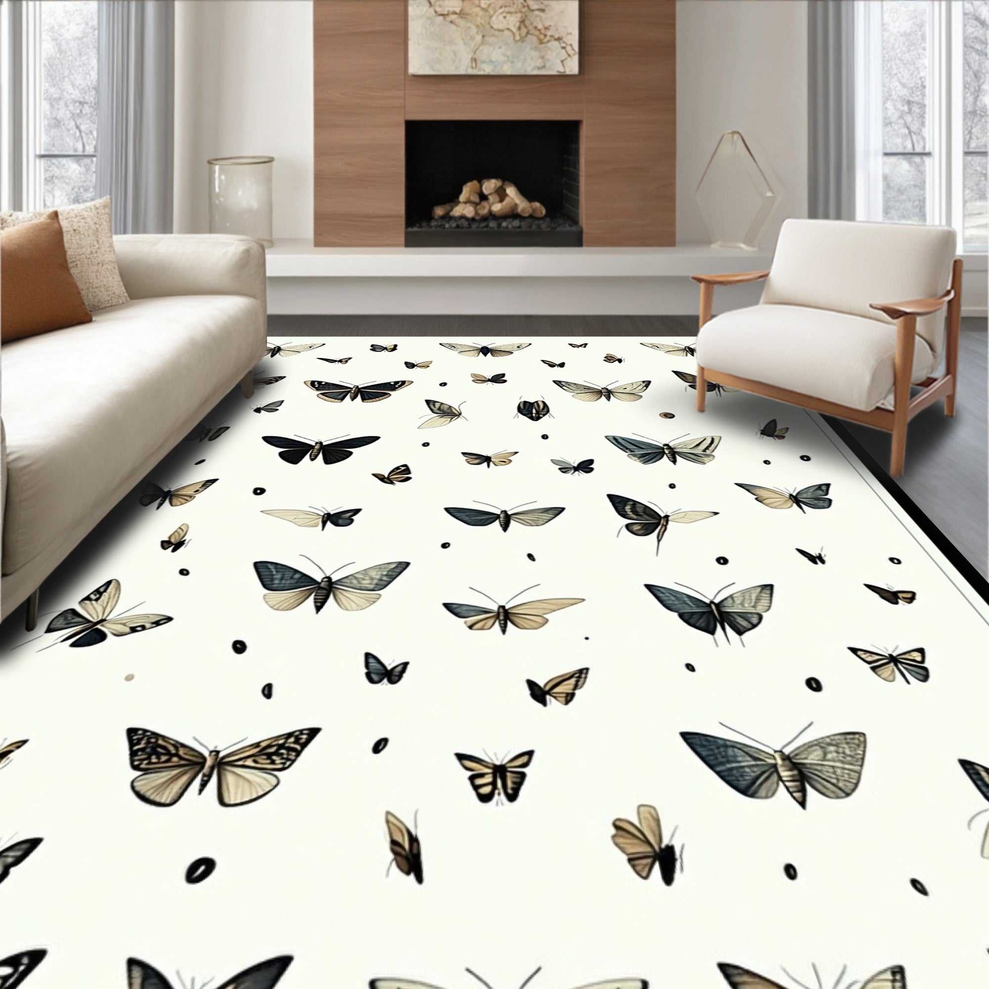 Vintage Butterfly Print Tapestry Rug