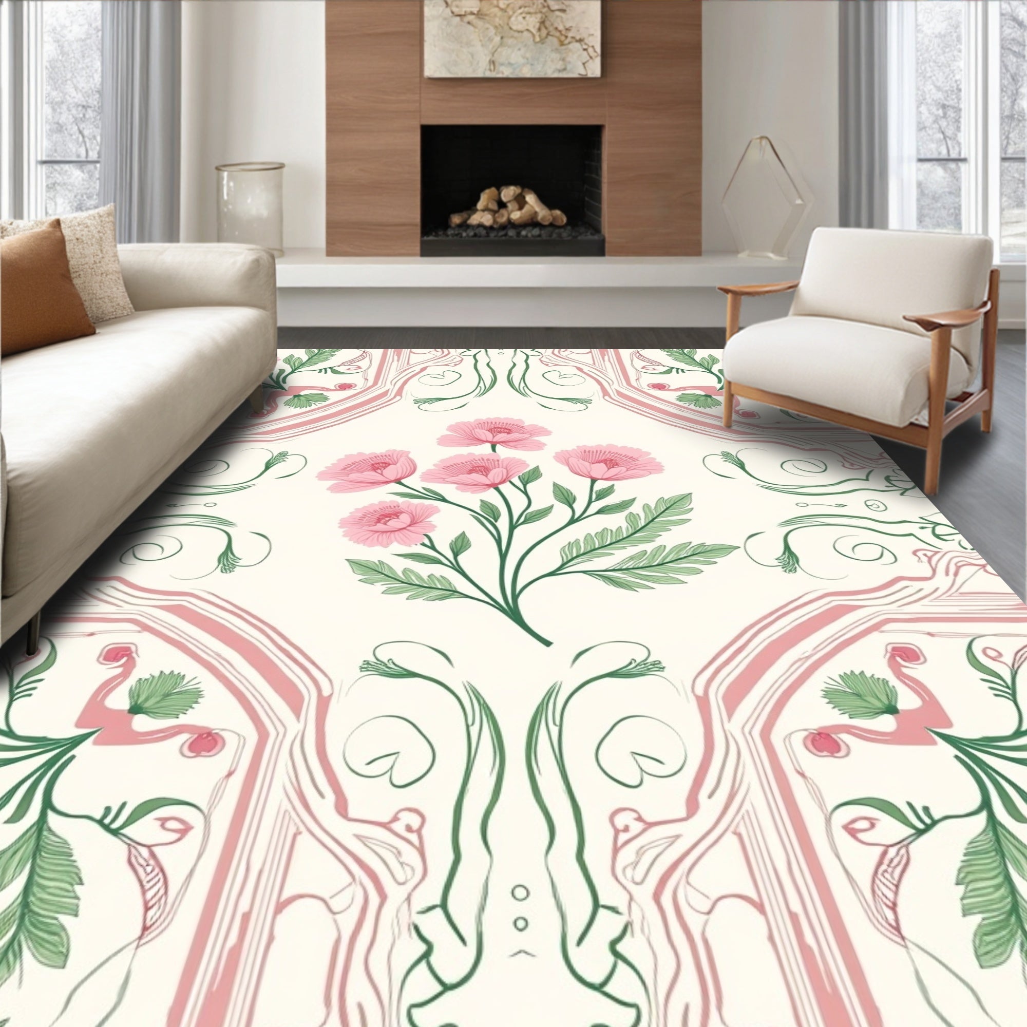 Whimsical Floral Swirls Pattern Rug