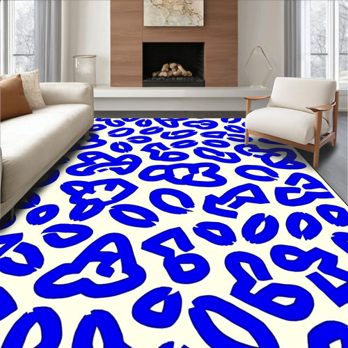 Abstract Blue Shapes Organic Pattern Rug