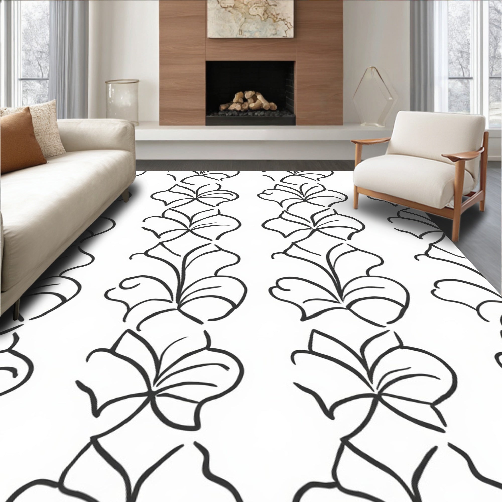 Organic Vine And Leaf Pattern Rug