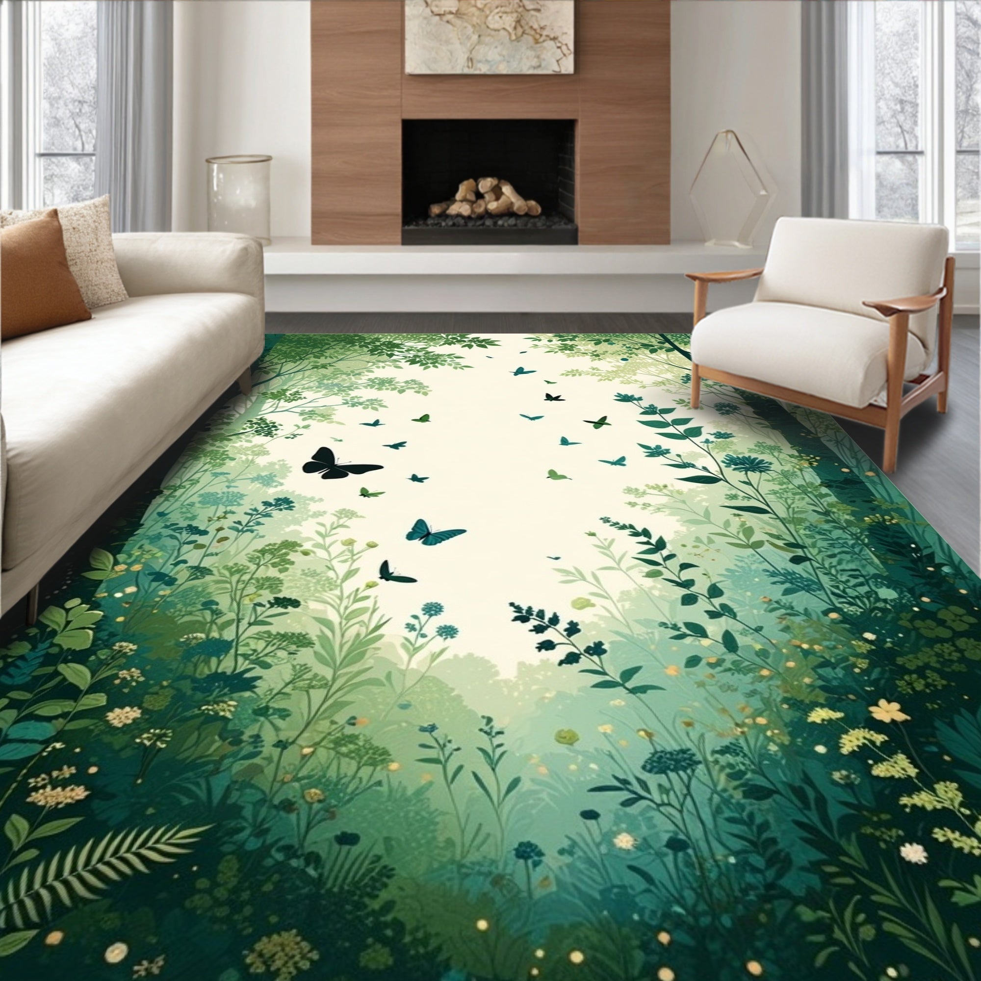 Enchanted Forest Butterfly Garden Design Rug