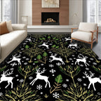 Winter Deer Meadow Snowflakes Rug