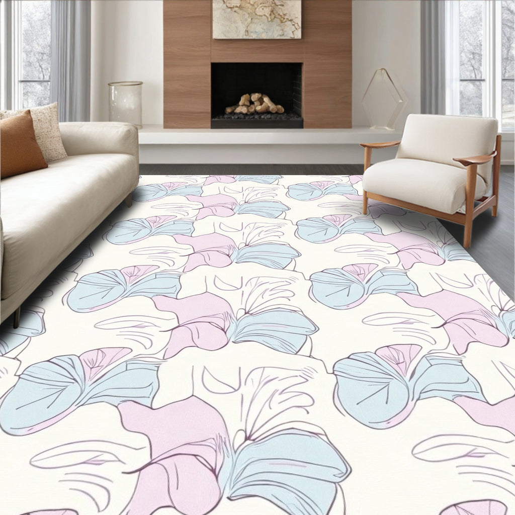Soft Pastel Floral Line Art Rug
