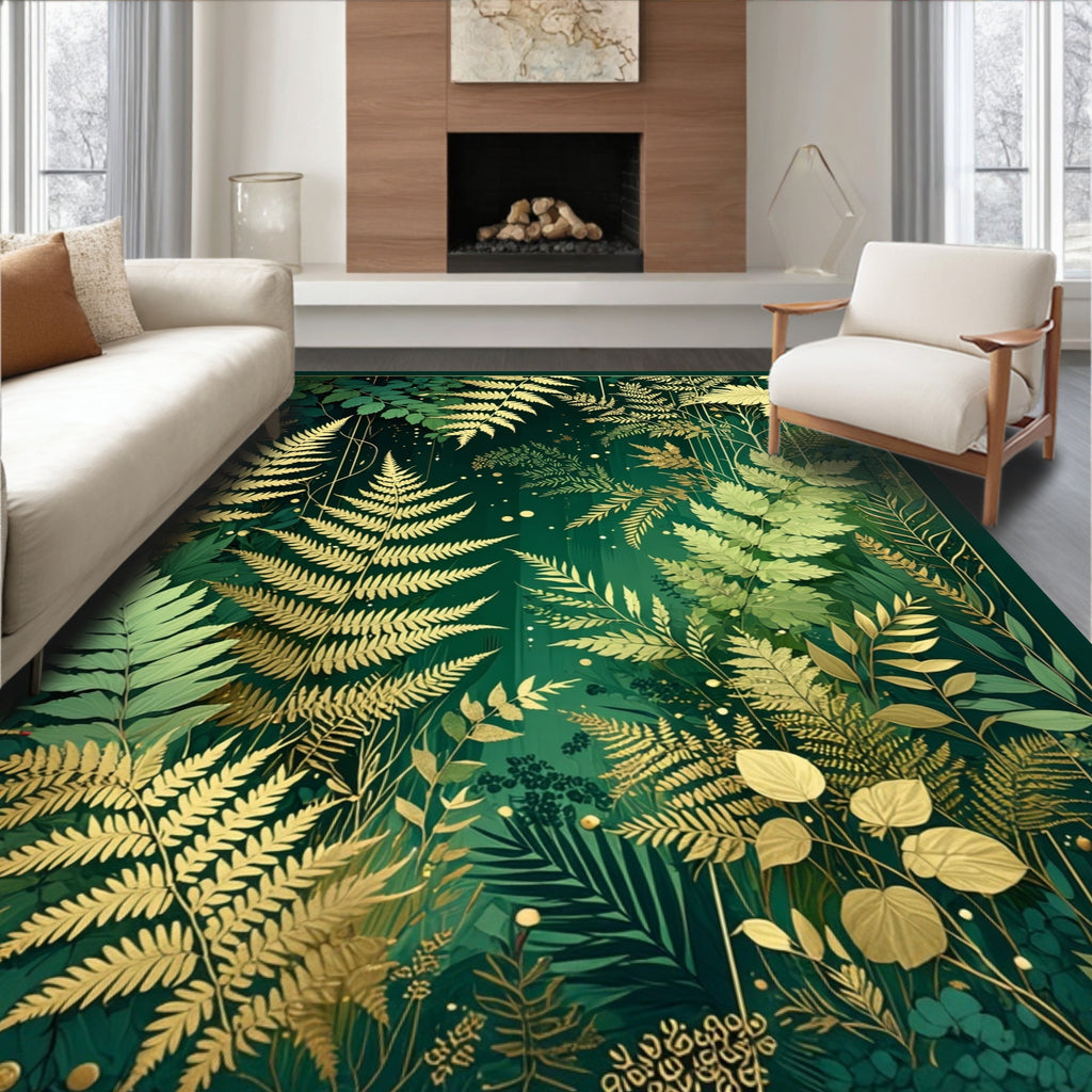 Golden Fern Forest Pattern Rug