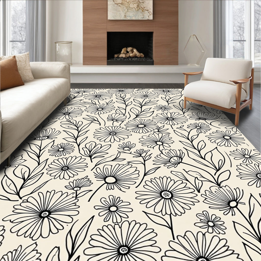 Drawn Floral Pattern Design Rug