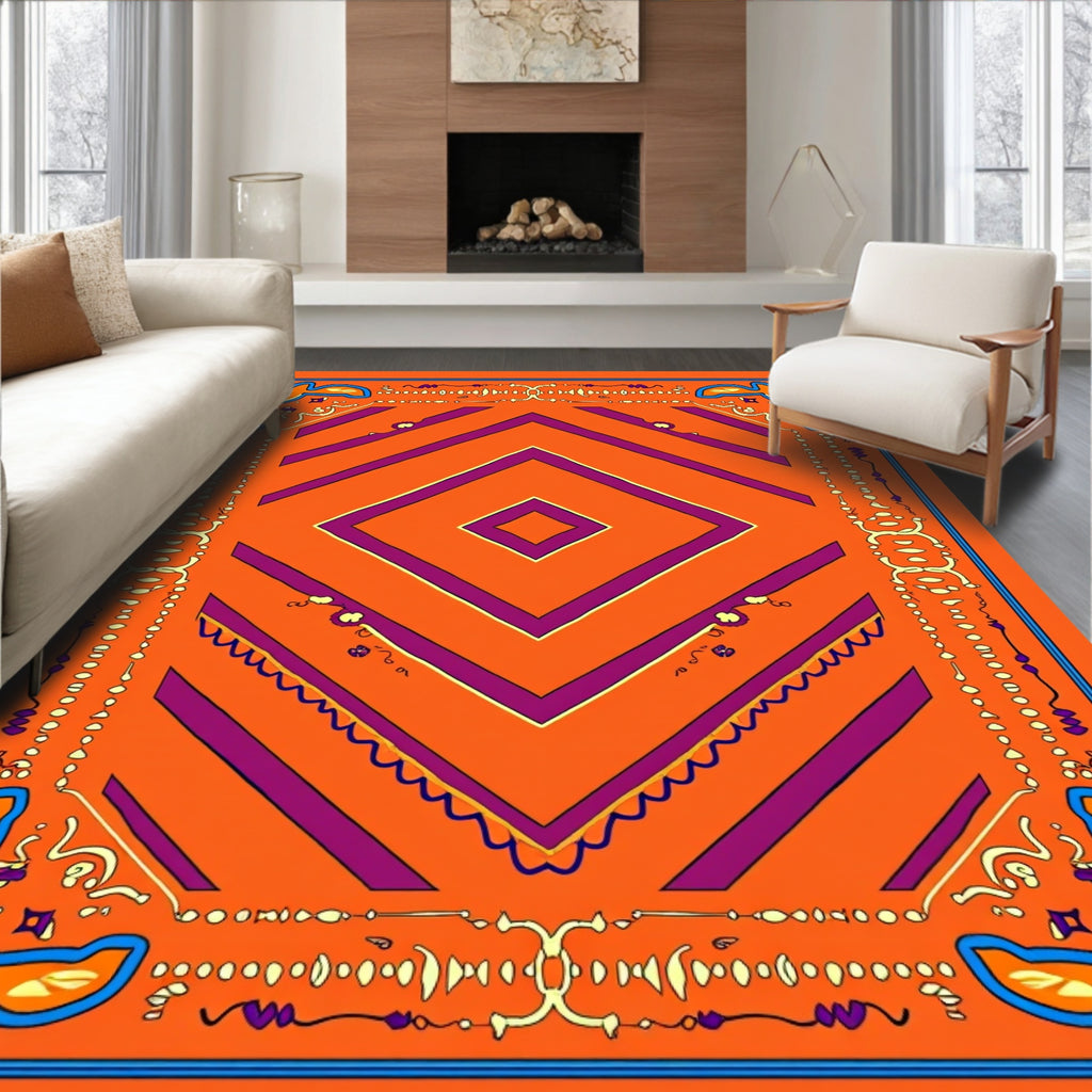 Bold Geometric Diamond Border Design Rug