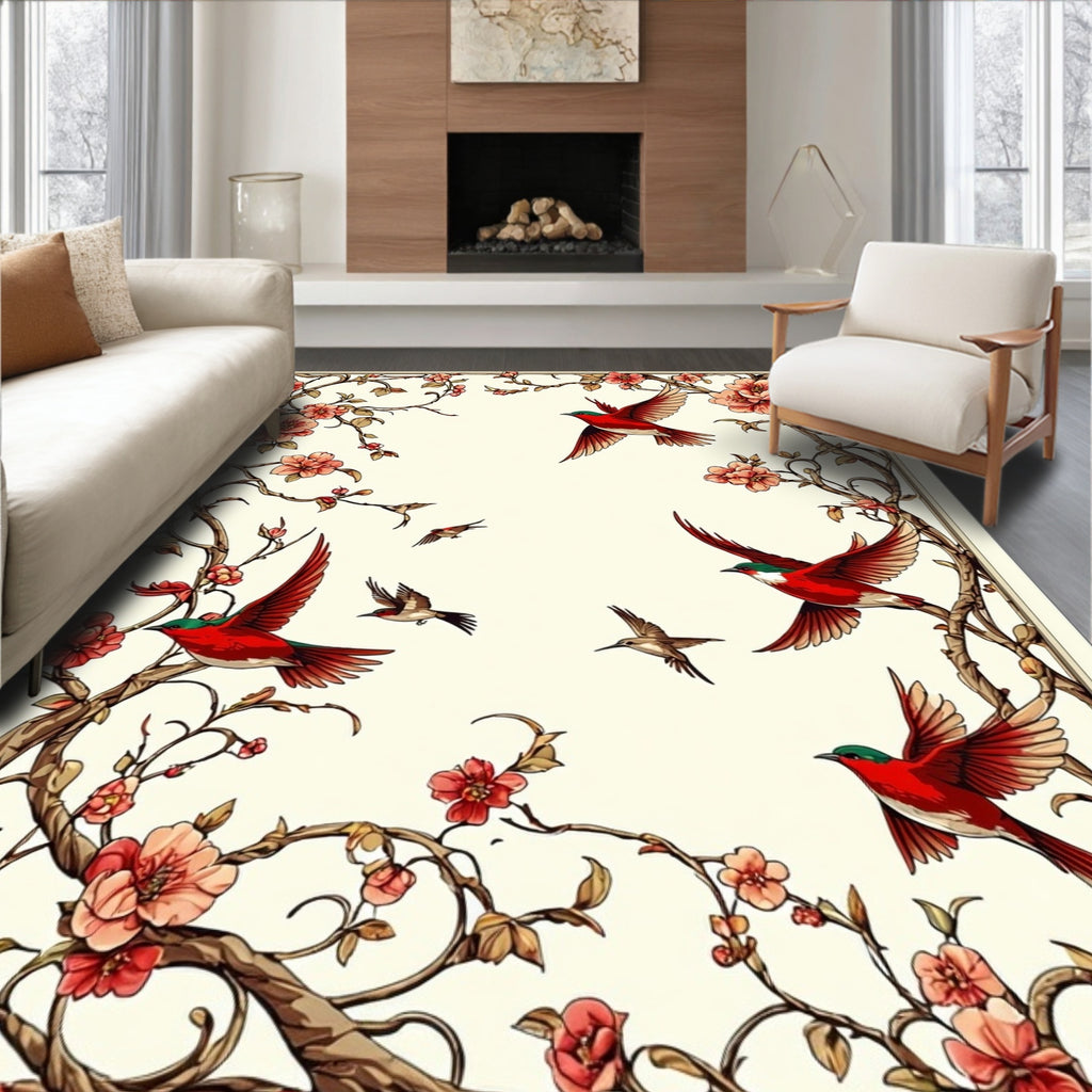 Floral Birds Nature Inspired Pattern Rug