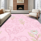 Soft Pink Botanical Sketch Pattern Rug