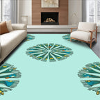 Fan Motif Emerald Green Pattern Rug
