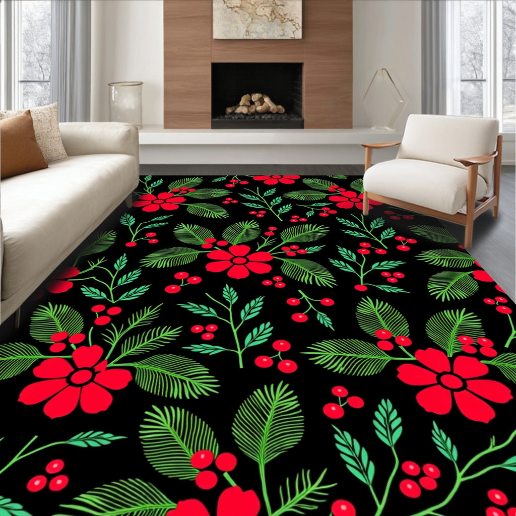 Bold Red Floral Berry Garland Rug