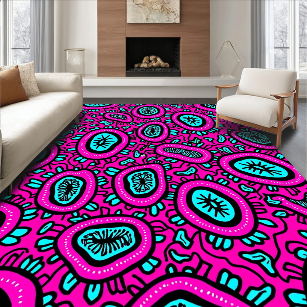 Vibrant Pink Teal Organic Forms Rug