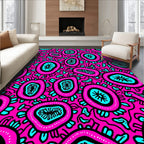 Vibrant Pink Teal Organic Forms Rug