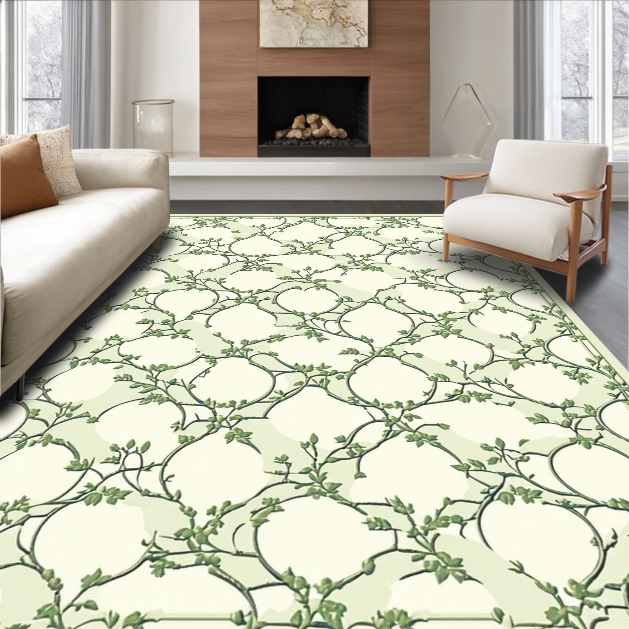 Green Vine Lattice Pattern Rug