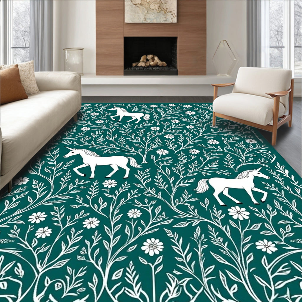 Enchanted Garden Unicorns White Floral Rug