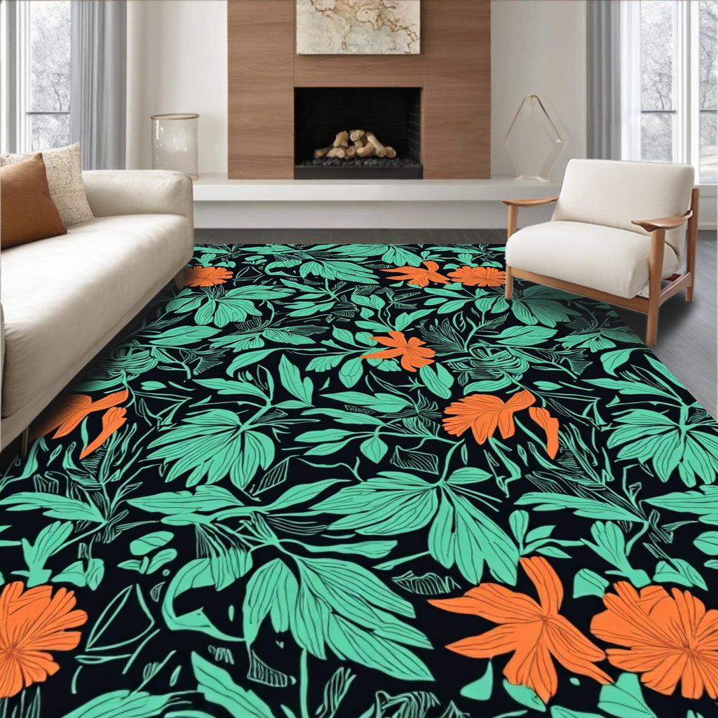 Vibrant Floral Leaf Pattern Design Rug