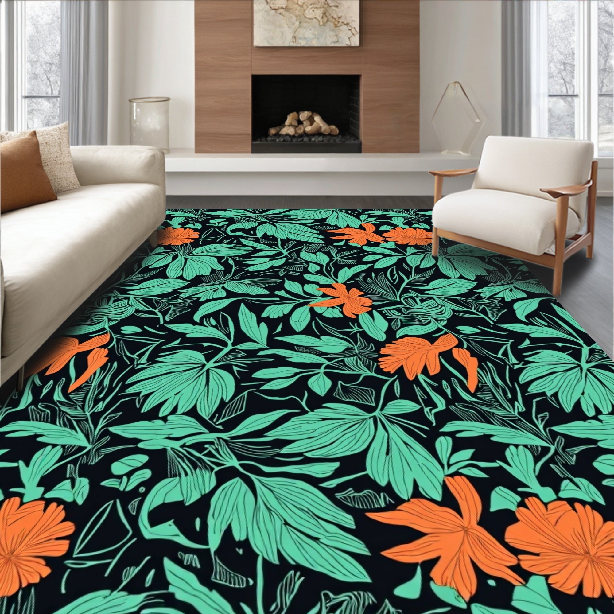 Vibrant Floral Leaf Pattern Design Rug