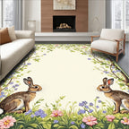 Whimsical Bunny Floral Garden Rug