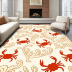Red Crab Floral Scroll Pattern Rug