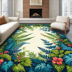 Vibrant Tropical Foliage and Floral Pattern Rug