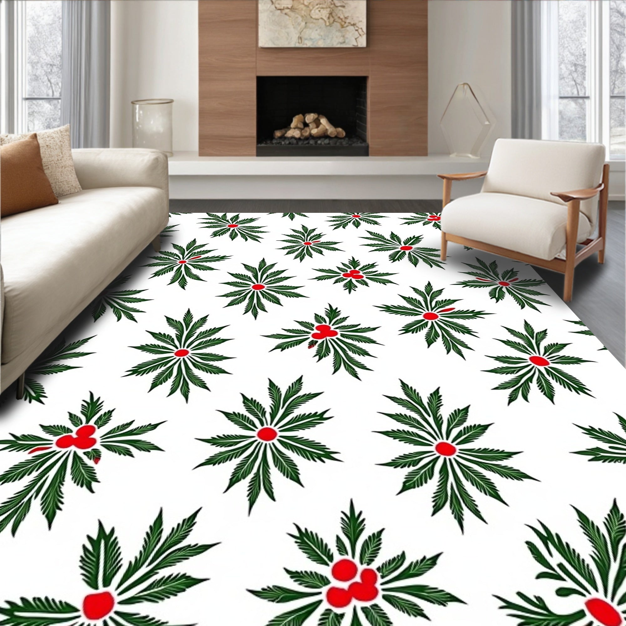 Christmas Holly Berry Foliage Rug
