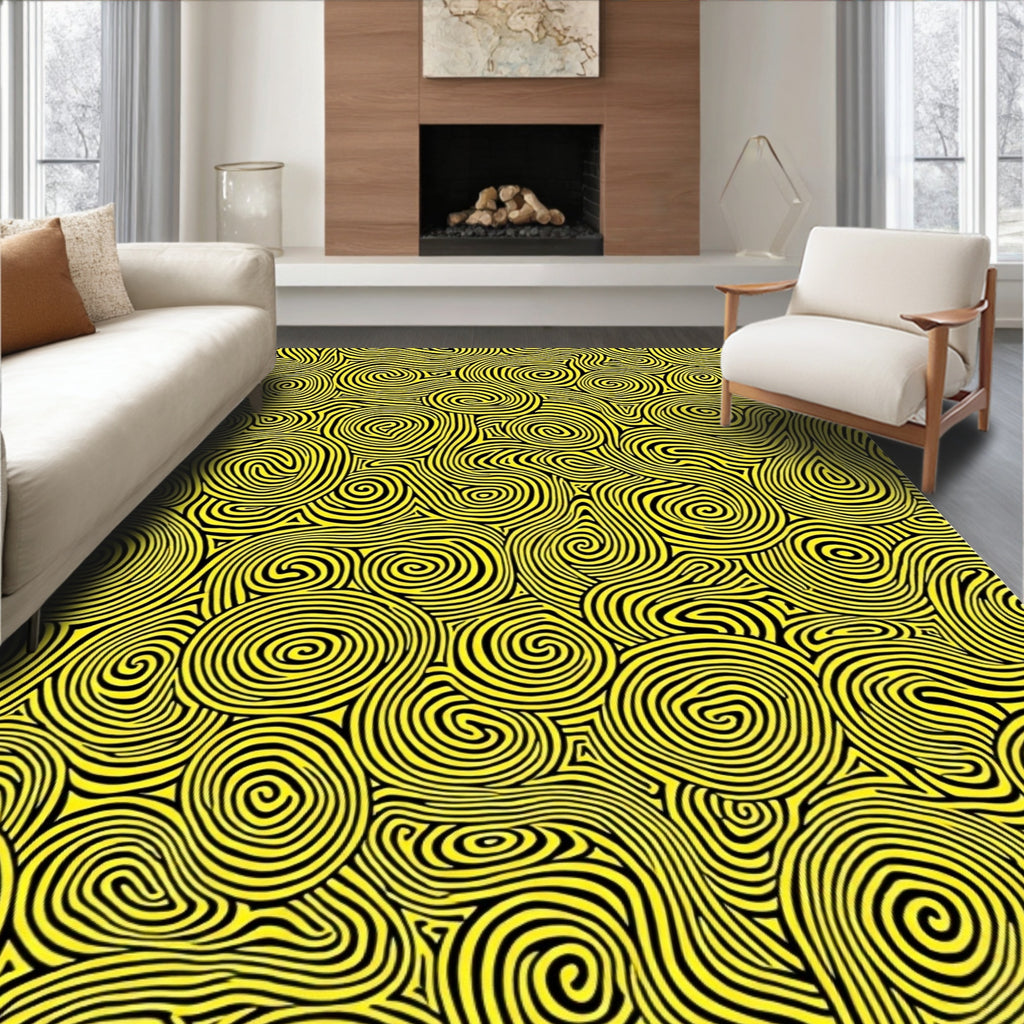 Abstract Yellow Swirl Pattern Rug
