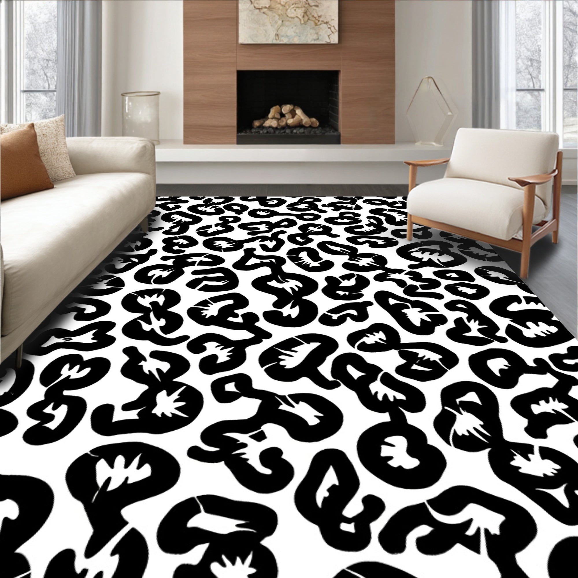 Abstract Black Spots Pattern Rug