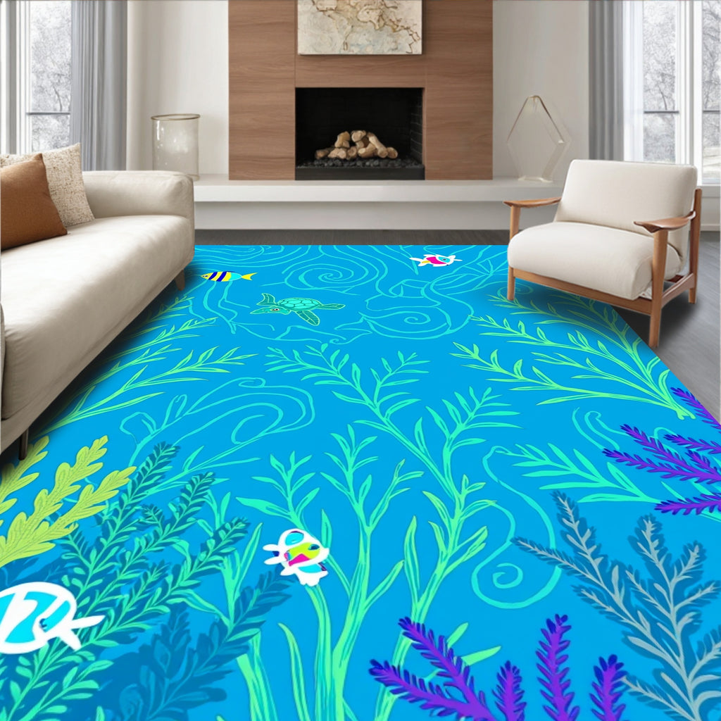 Ocean Life Tropical Fish Turtle Pattern Rug