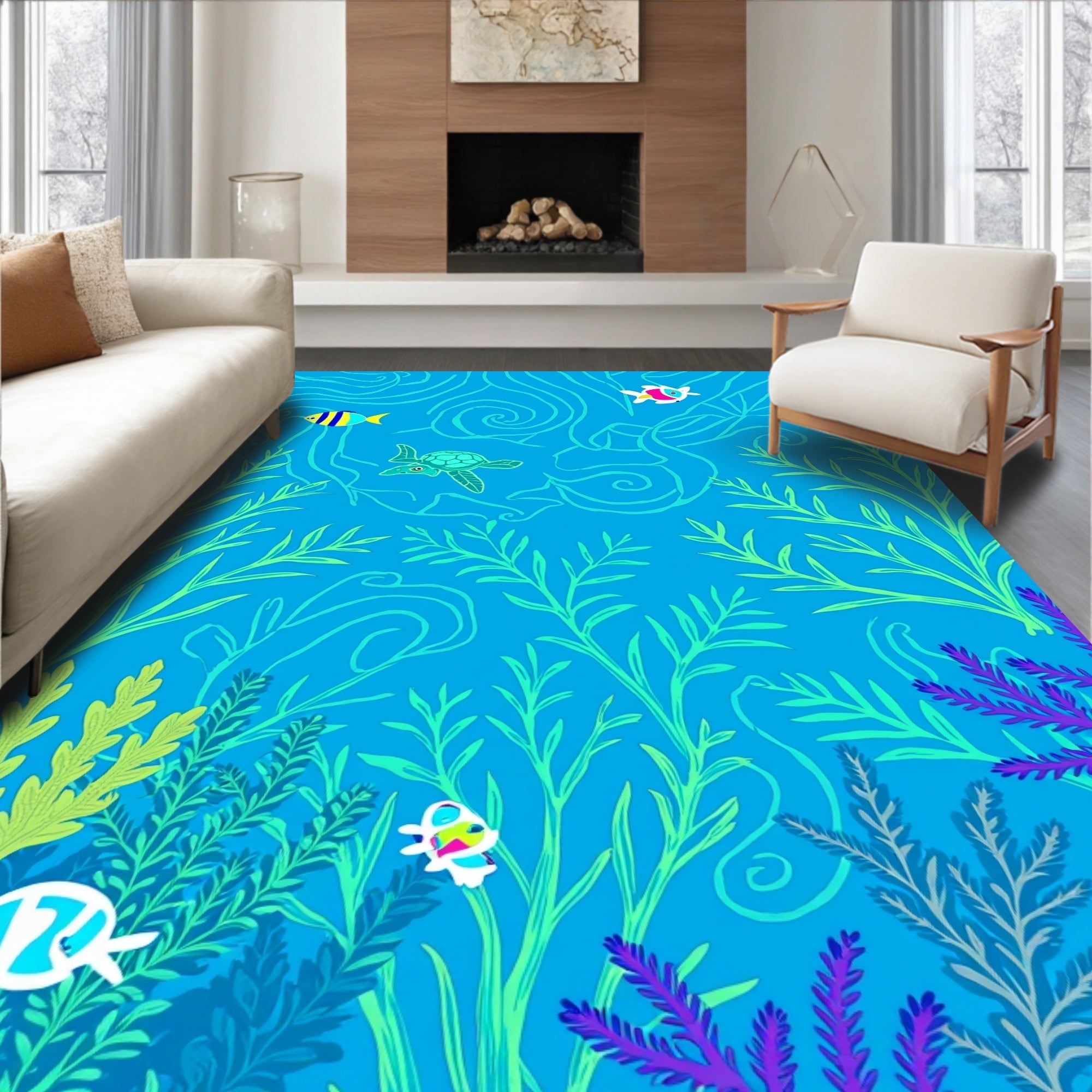Ocean Life Tropical Fish Turtle Pattern Rug