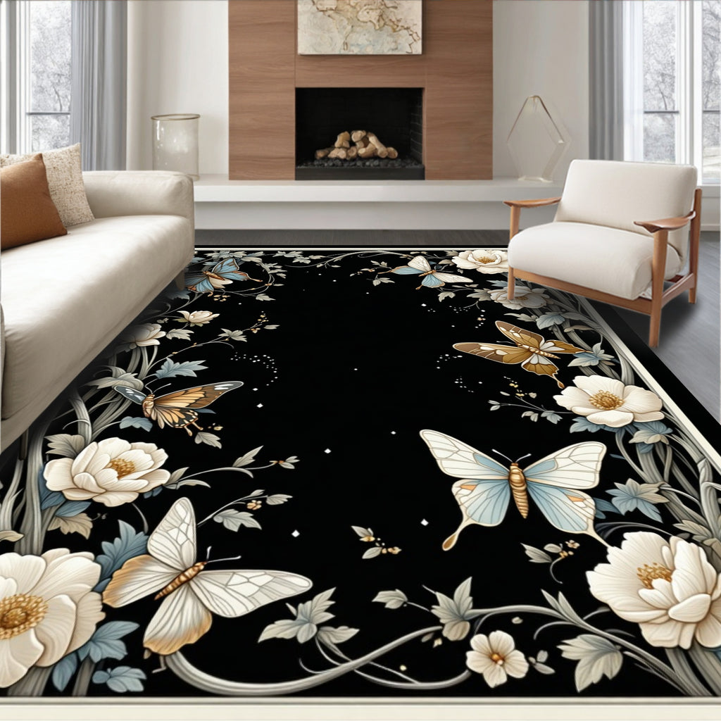 Whimsical Butterfly Floral Garden Rug