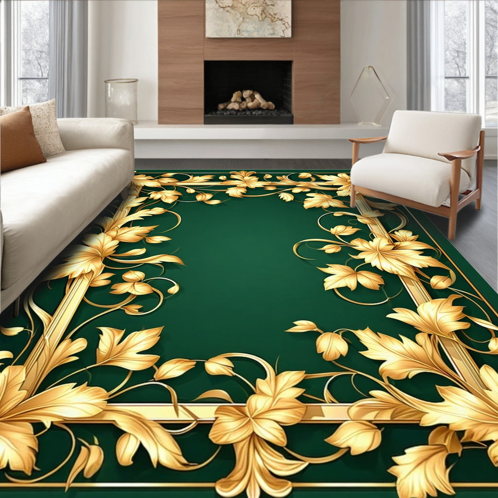 Gilded Floral Vines Edge Pattern Rug