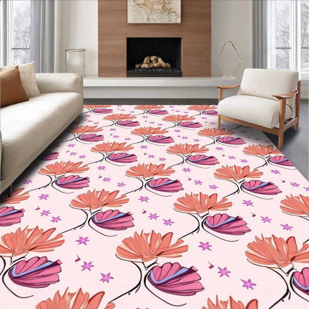 Whimsical Flower Star Pattern Design Rug
