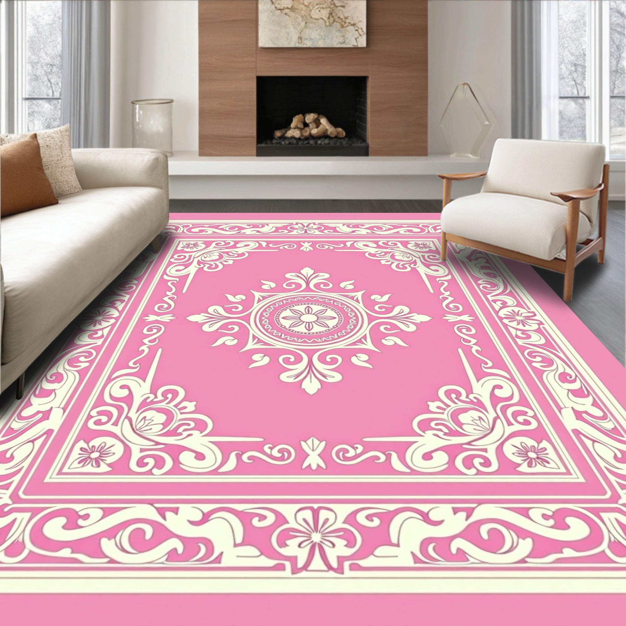 Elegant Floral Scrollwork Patterned Rug