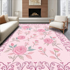 Pastel Pink Rose Floral Border Rug