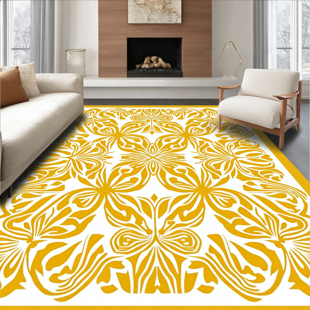 Golden Floral Art Deco Pattern Rug