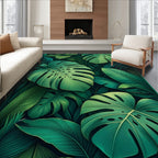 Lush Green Tropical Leafy Pattern Rug
