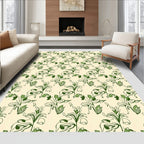 Cream Green Stylized Floral Arrangement Rug