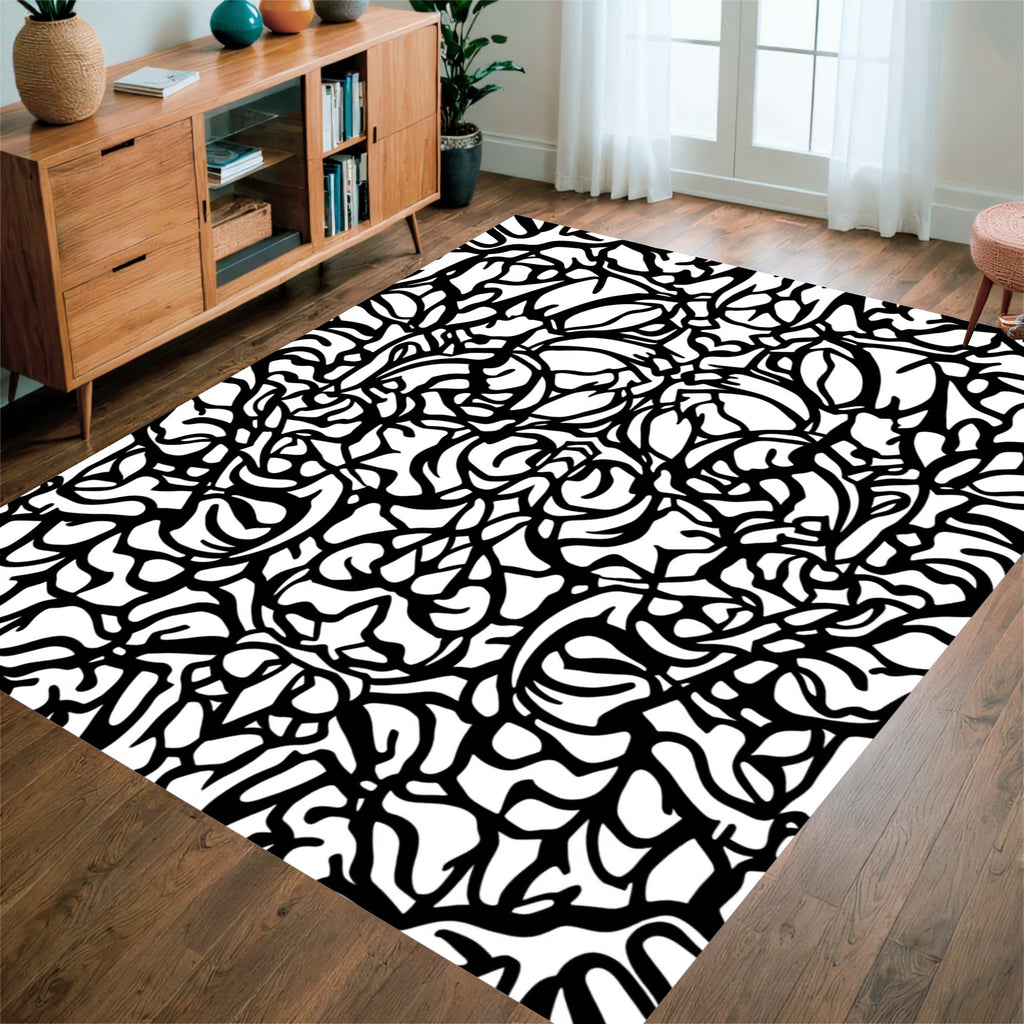 Intricate Black White Intertwined Pattern Rug