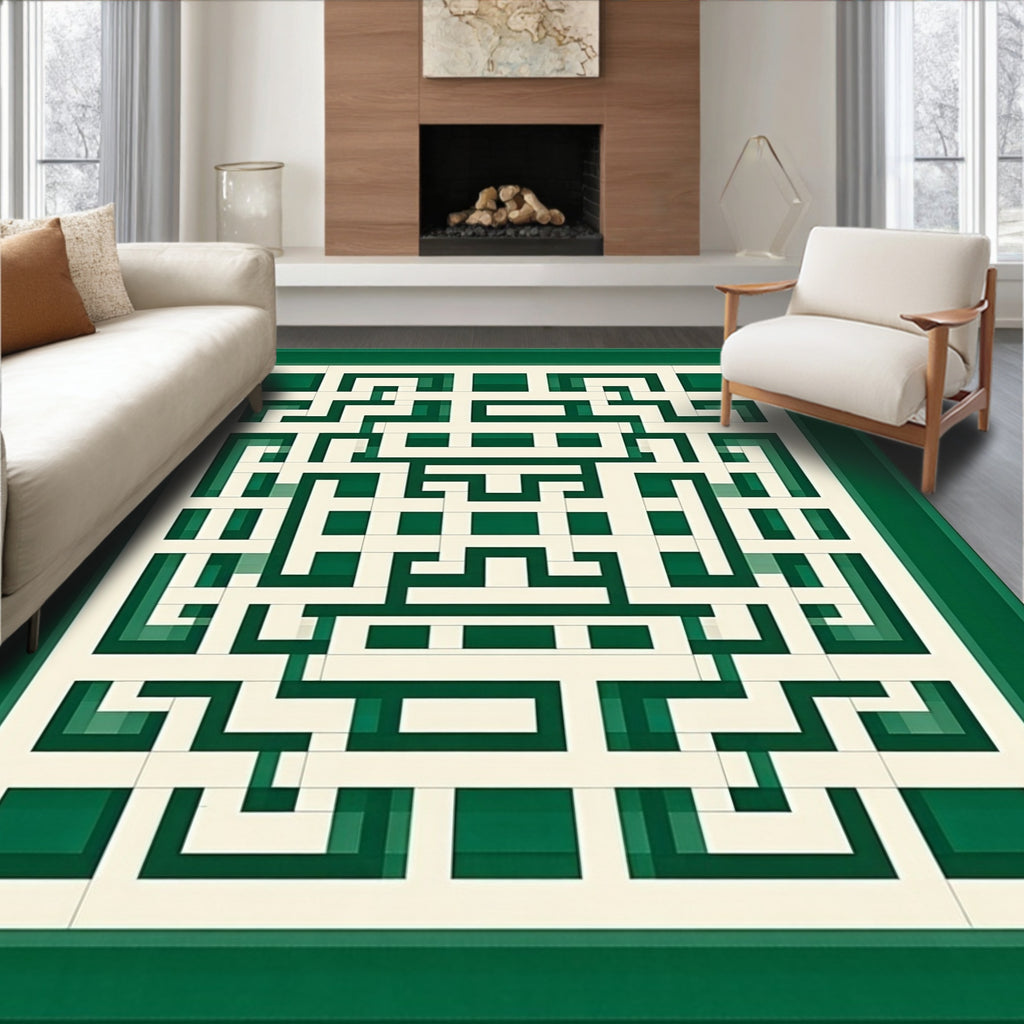 Green Cream Geometric Lattice Rug