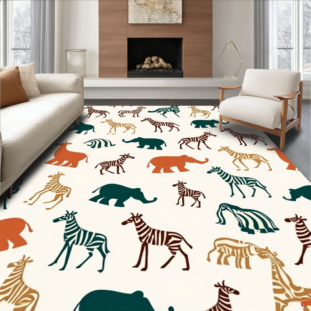 Safari Animals Pattern Print Rug