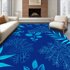 Cool Blue Tropical Leaf Pattern Rug