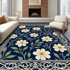 Classic Floral Bordered Navy Rug