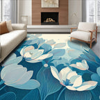 Blue Floral Botanical Line Art Rug