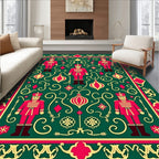 Festive Red Nutcracker Green Ornament Rug