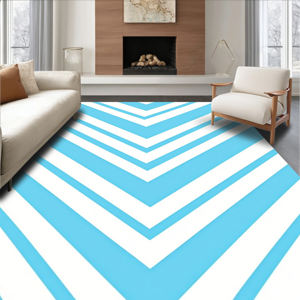 Bright Blue White Chevron Stripes Rug