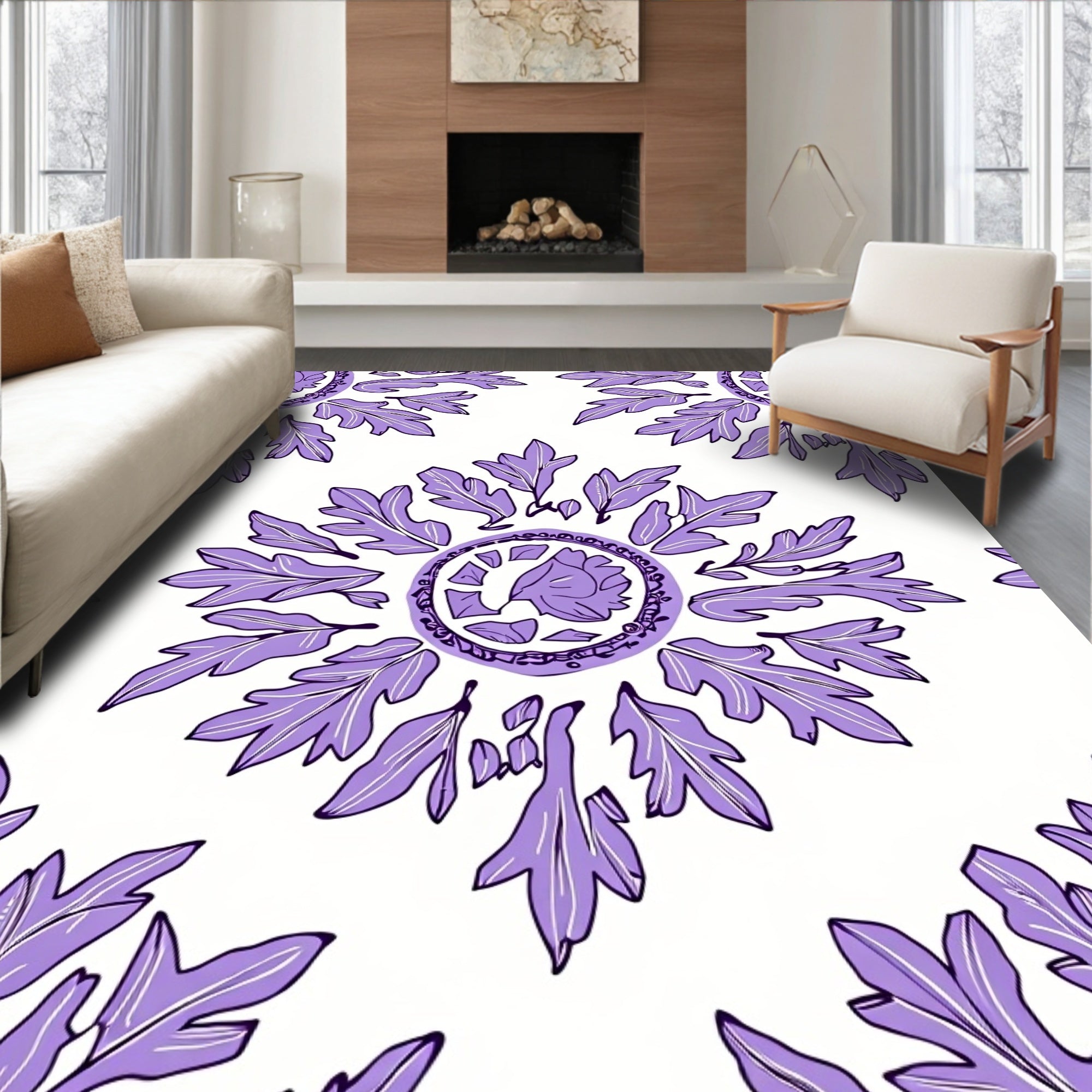 Purple Floral Medallion Pattern Rug