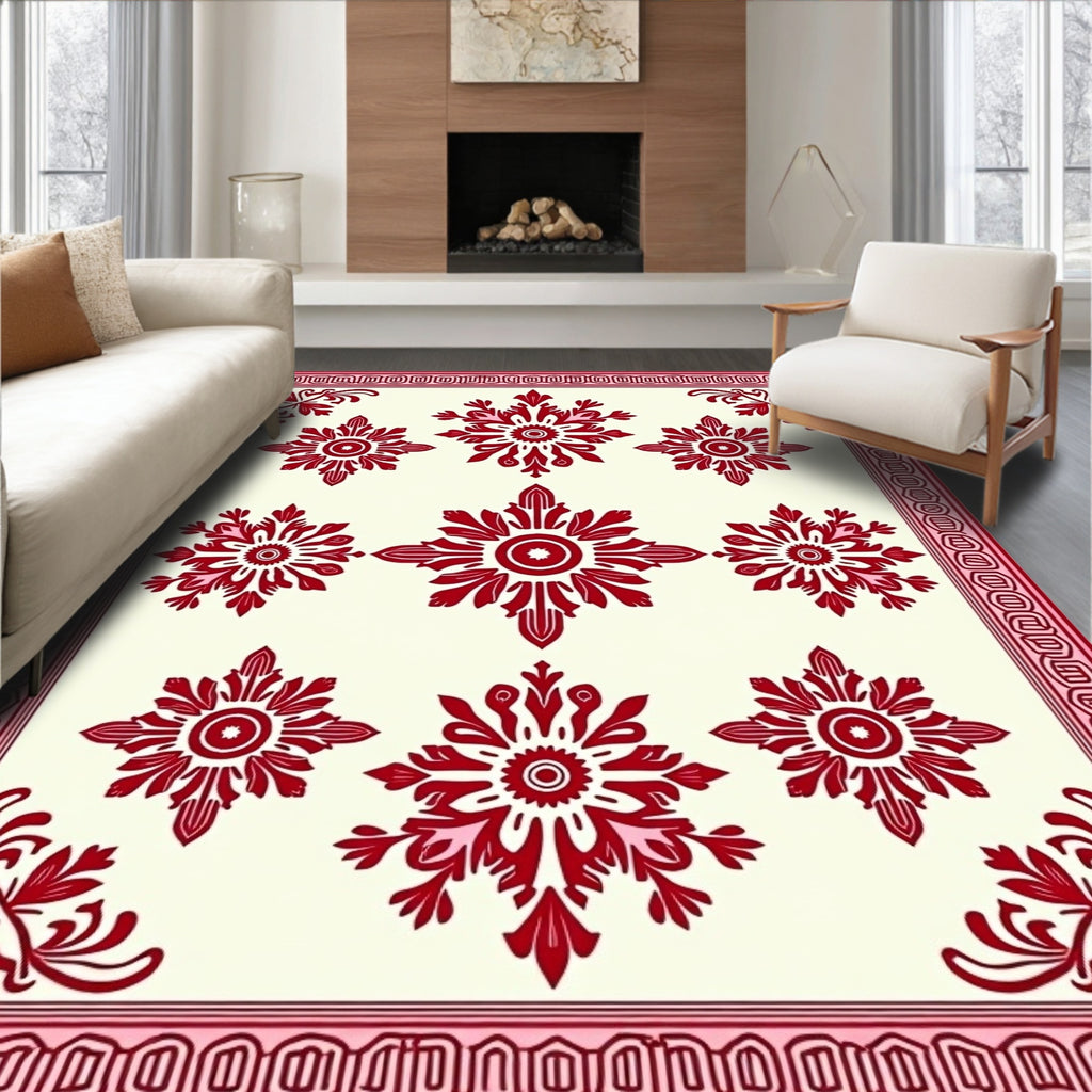 Classic Red Blossom Detailed Pattern Rug