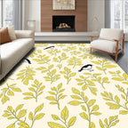 Whimsical Black Bird Yellow Leaf Pattern Rug