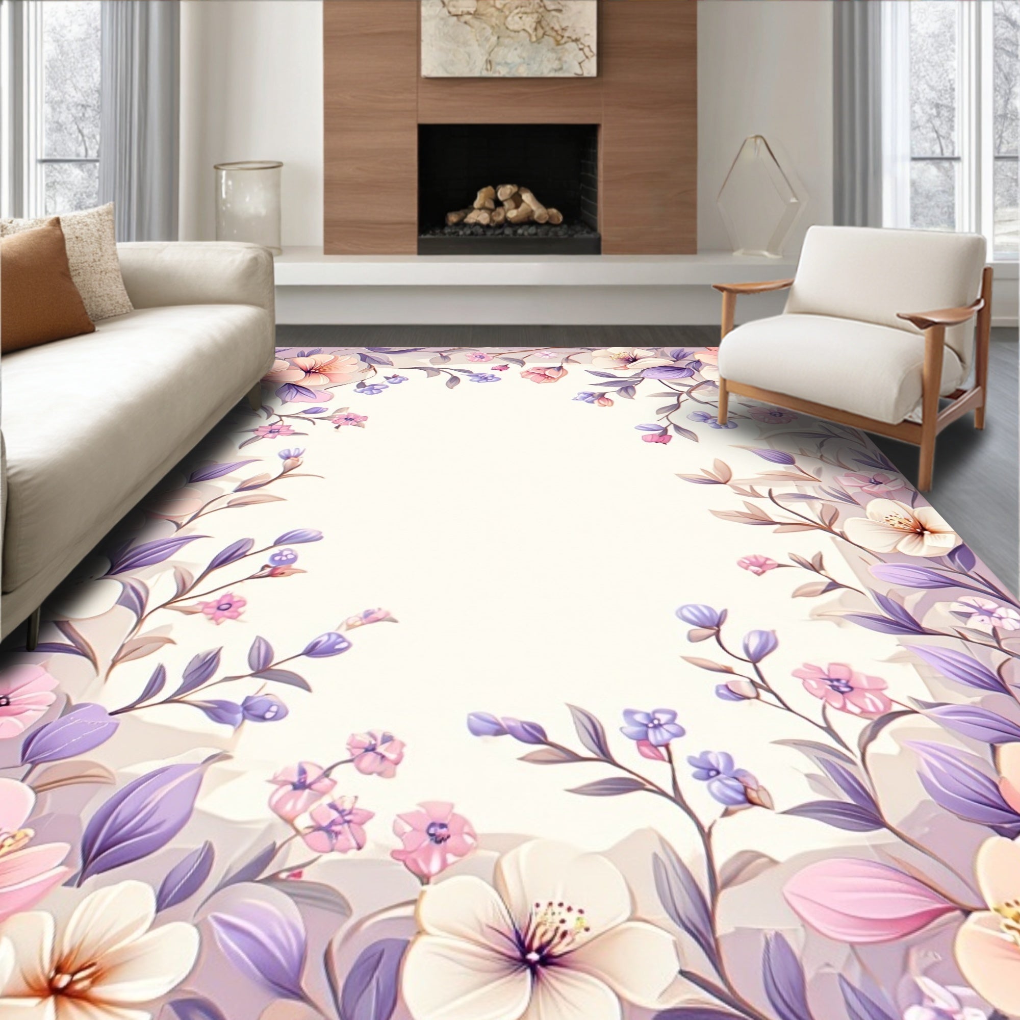Pastel Floral Vine Pattern Rug