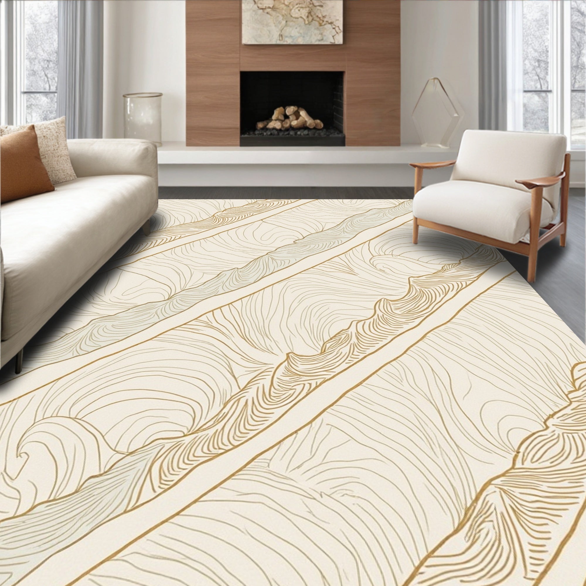 Abstract Wavy Diagonal Stripe Design Rug
